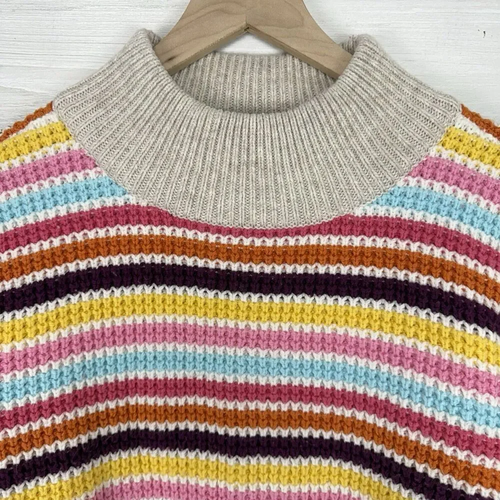 Talbots Mockneck Sweater Women L Happy Stripe Classic Cotton Blend Preppy Fun‎ - Picture 4 of 15